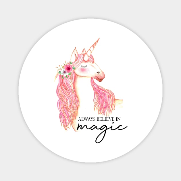 Always believe in magic, pink unicorn Magnet by LatiendadeAryam